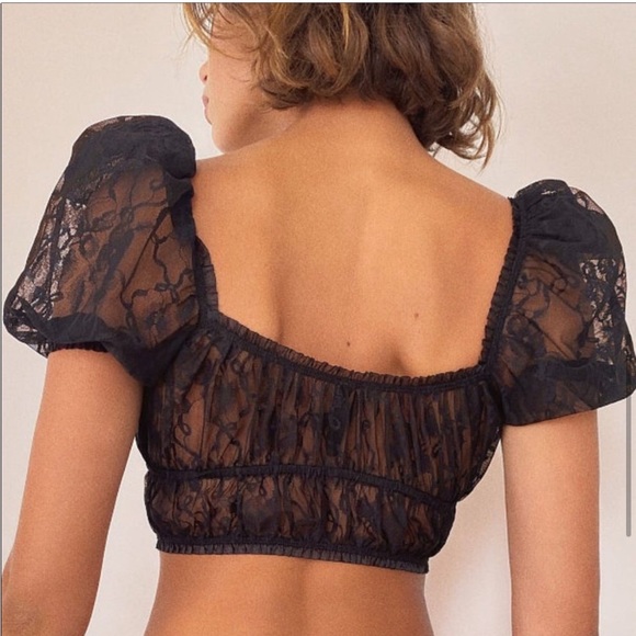 FOR LOVE AND LEMONS Black Sheer Lace Belle Top Size Small - Picture 2 of 7